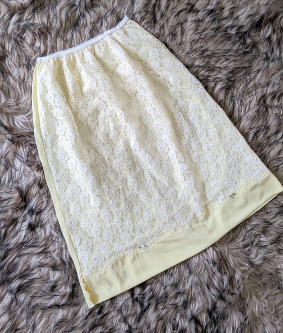 Vintage Half Slip Yellow Lace, Slip Extender, Slip