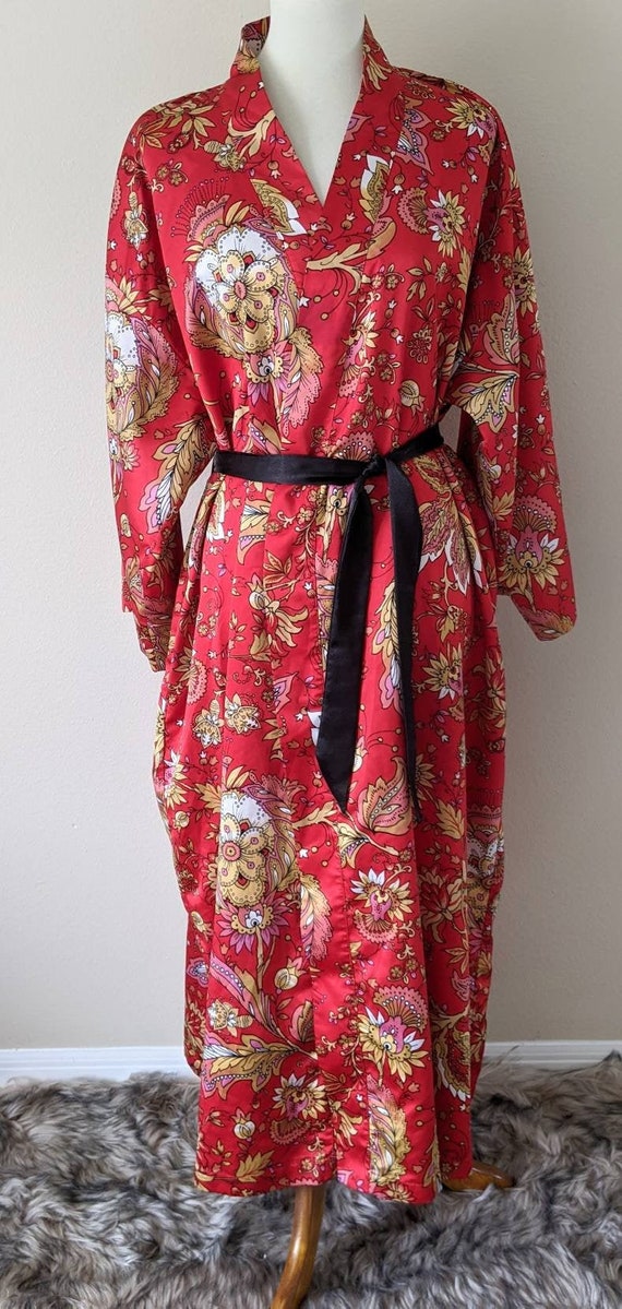NATORI Robe Red Floral, Lounge Wear Long, Robe Kim