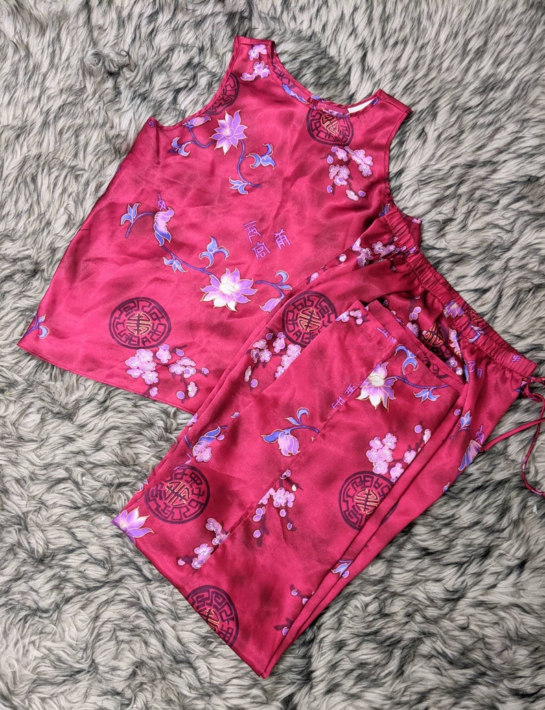 Red Set Pajamas Lingerie Floral Red Pajama Set Floral Red Etsy