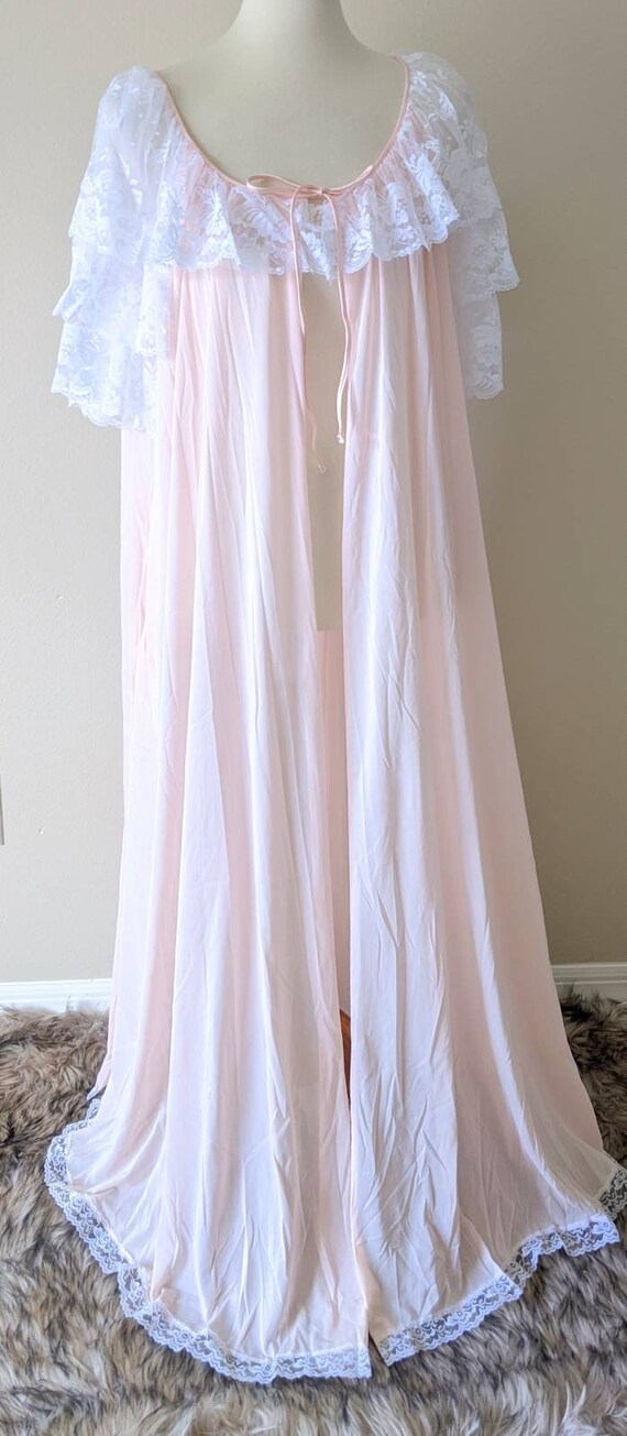 MISS ELAINE Vintage Long Robe, Pink Peignoir Desig
