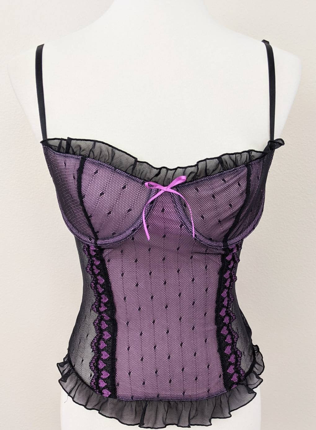 Pink Bustier Top Lingerie Vintage Sheer Crop Top Black and - Etsy