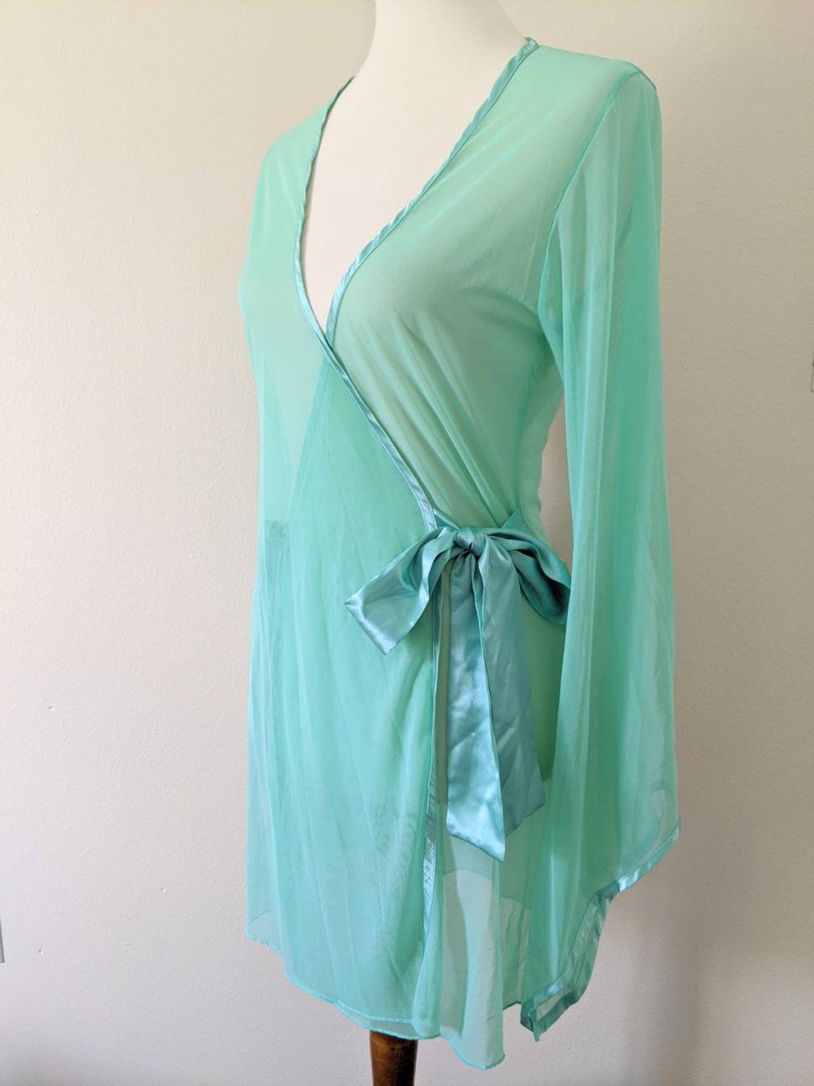 Green Sheer Robe See Through Lingerie Bell Sleeves Mint Etsy