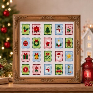Christmas Stamp Cross Stitch Pattern Bundle | 20 Mini Holiday Ornament Designs (PDF Download)
