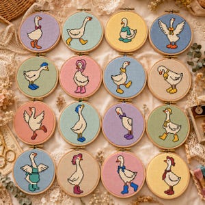 Silly Goose Cross Stitch Pattern Bundle | Whimsical Funny Farmhouse Embroidery | Beginner PDF Download