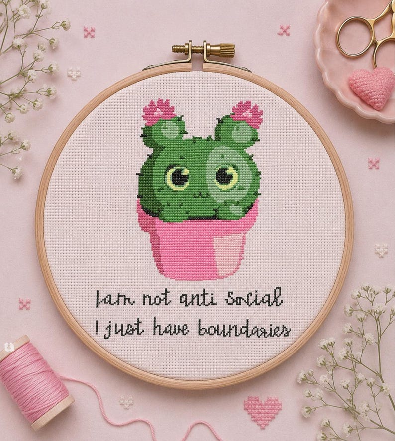 Frog Cactus Cross Stitch Pattern | Funny Quote, Kawaii Plant Decor (PDF ...