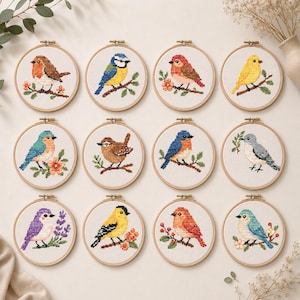 Tiny Bird Cross Stitch Pattern Bundle | Colorful Songbird Embroidery Designs | Beginner PDF Download