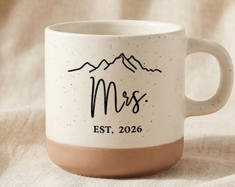 Tazza da caffè in ceramica "Mrs Mug", regalo di fidanzamento per la futura sposa, regalo per addio al nubilato/celibato per i novelli sposi.
