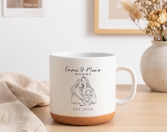 Personalized Ceramic Mug with Names, Custom Mom Family Line Art Mug, Mother's Day Gift