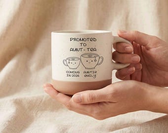 Tazza da tè "Promossa a zia", Tazza per annunciare la nascita del bambino, Tazza da tè "Promossa a zia", Annuncio personalizzato della gravidanza della zia, Sorpresa per la gravidanza della nuova zia