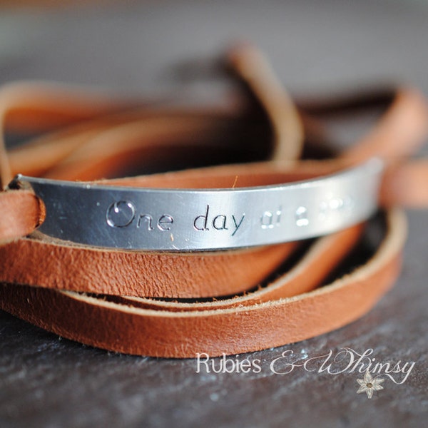 One Day at a Time - Engraved Leather wrap bracelet, Inspirational Gift, Sobriety, Inspirational, Recovery, Motivational, Encouragement