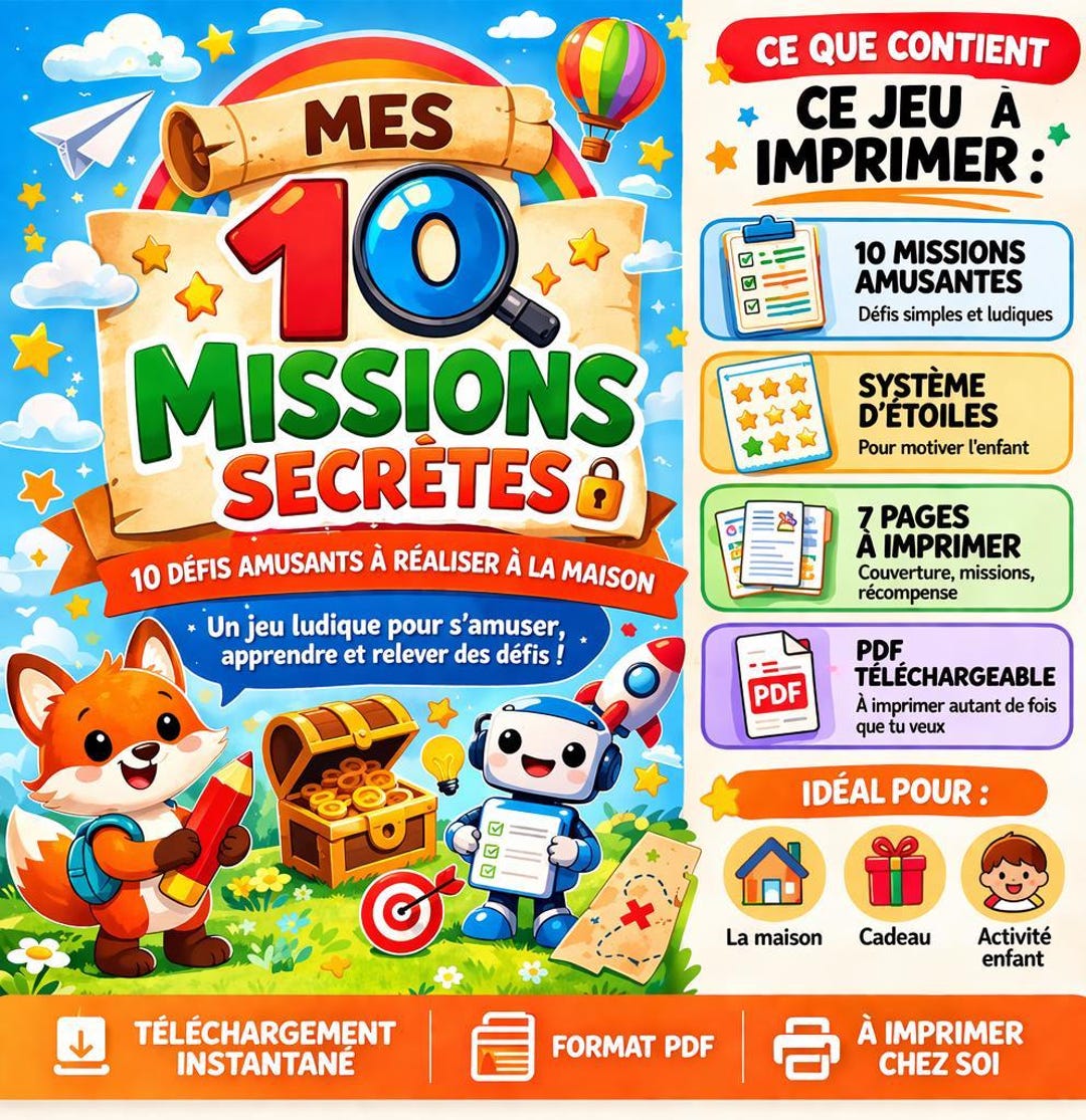 10 Secret Missions for Kids (printable PDF) | Educational Game for Ages