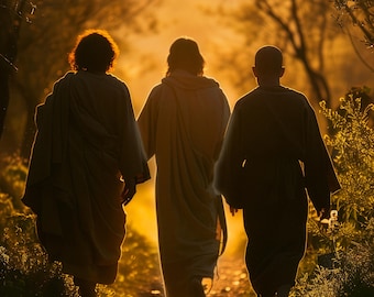 Road to Emmaus Wall Art, Luke 24 Christian Print, Jesus Walking with Disciples, Resurrection Scripture Art, Faith Inspired Home Decor