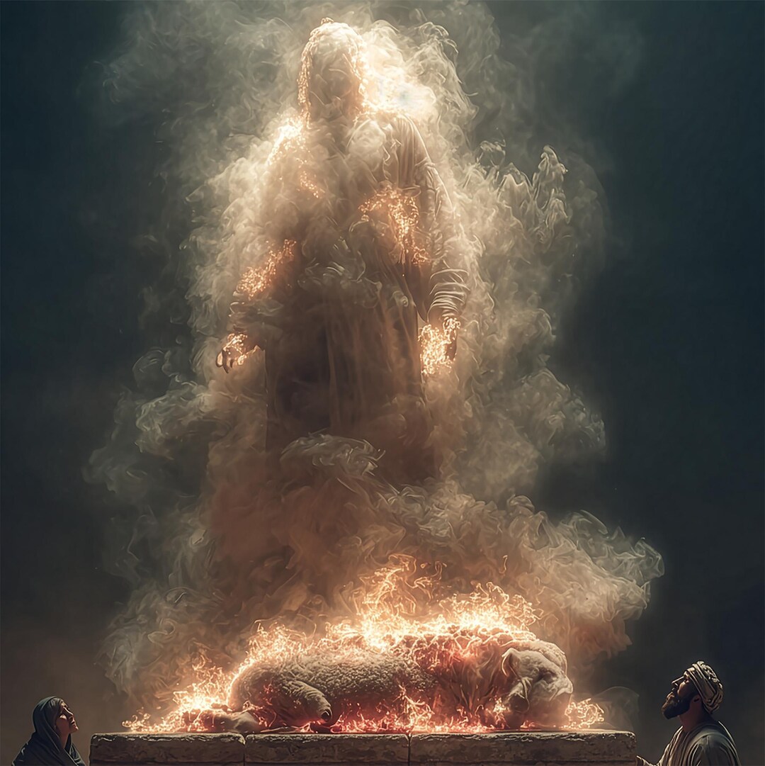 Judges 13 Angel Fire Scene | Samson Birth Story Christian Wall Art ...