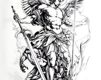 St Michael the Archangel / Angel Warrior Tattoo Design / Christian Wall Art Digital Download