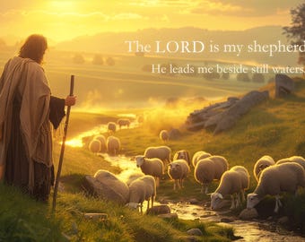 Psalm 23 Printable, The Lord is My Shepherd, Christian Wall Art, Bible Verse Art, Faith Decor, Religious Gift