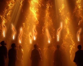 Pentecost Wall Art, Holy Spirit Acts 2, Tongues of Fire Bible Scene (Digital Download)