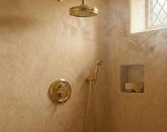 Unlacquered Brass Rain Shower Set with Handheld Sprayer, Wall Mount Bathroom Fixture