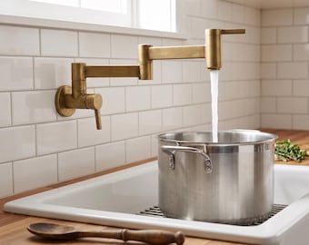Wall Mount Pot Filler Faucet Unlacquered Brass Folding Arm Kitchen Tap
