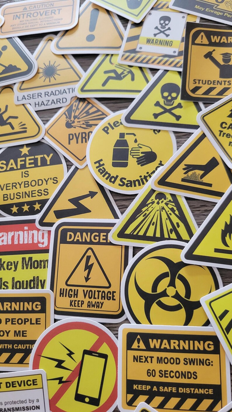50pcs Road Safety Warning Caution Sign Stickers /waterproof Decals ...