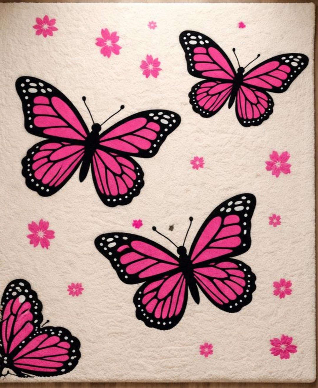 Pink Butterfly Rugs Hand-tufted Pink and Black Butterfly Kids Area Rug With Floral Accents ...