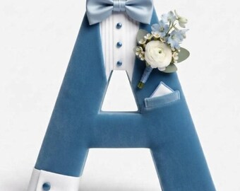 Dusty Blue Velvet Tuxedo Alphabet