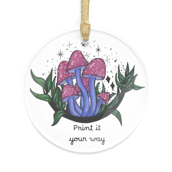 Purple Magic Mushrooms Acrylic Ornament | psychedelic mushroom illustration