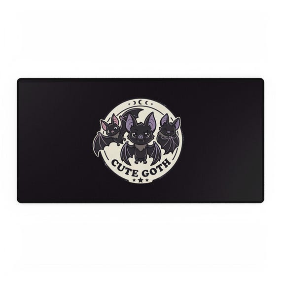 Goth Bats Desk Mat | Cartoon Moon Bat Mousepad, Polyester Surface
