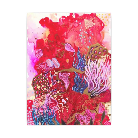Abstract Coral Reef Canvas Matte Stretched Canvas | Pink Red Ocean Wall Art