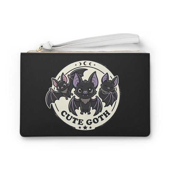 Goth Bats Saffiano PU Leather Clutch Bag | Whimsical Moody Wristlet