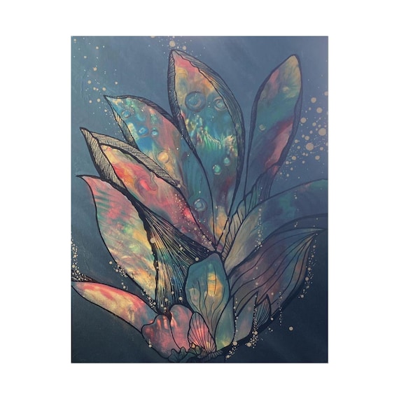 Iridescent Floral Feather Art Rolled Poster | Botanical Wall Print