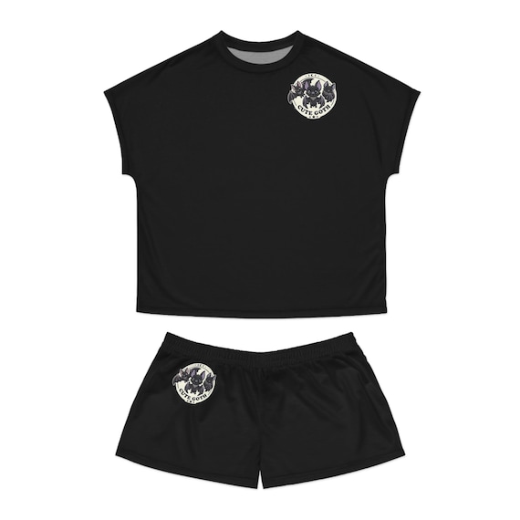 Goth Bat Graphic Pajama Set | Relaxed Fit Sleepwear Shorts Top