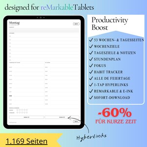 Deutscher Jahres- Wochenkalender 2026 für reMarkable, Supernote und BOOX – Hyperlinked PDF Planer mit Tagesplan, Habit Tracker, Notizen