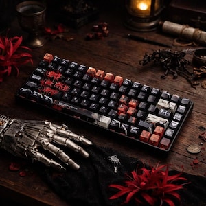 Kaneki Ken Tokyo Ghoul Keycaps Set, 129 Keys – Anime PBT Translucent for Mechanical Keyboard