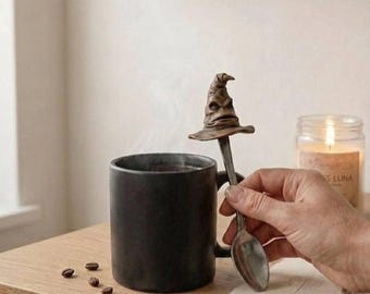 Sorting Hat Custom Coffee Spoon, Wizard Inspired Clay Decor, Magical Gift for Coffee Lovers, Witchy Aesthetic Teaspoon, Fantasy Cutlery.