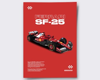 Ferrari SF-25 poster, 2025 F1-autoprint, Leclerc Hamilton Racing muurkunst