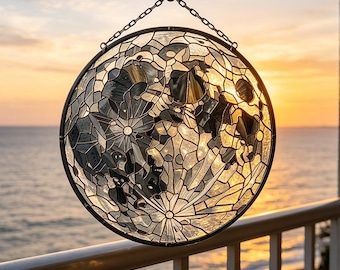 Decoración de vidrieras artesanales / Elegante arte floral redondo para ventanas / Tamaños personalizados de 4" a 12"