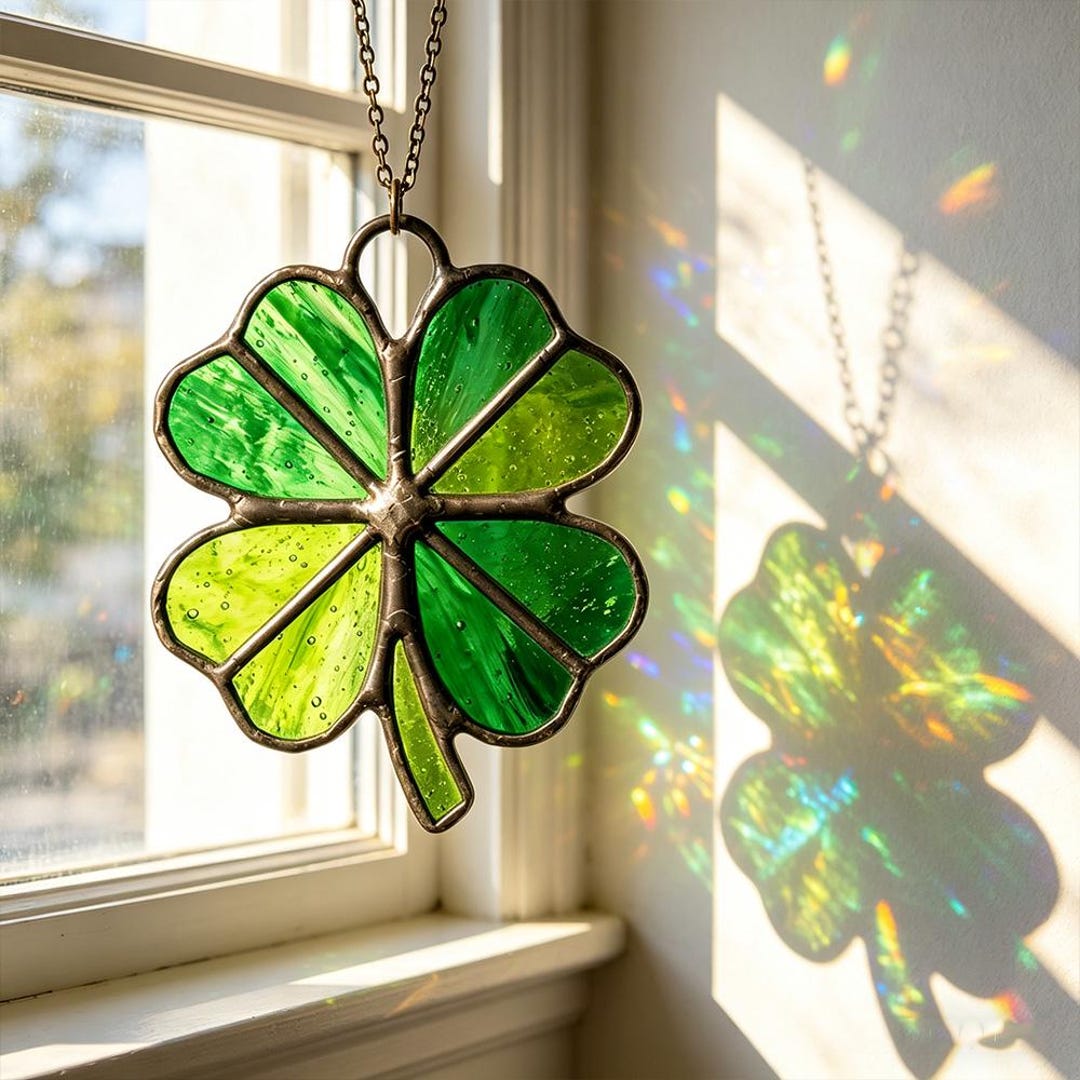 Four Leaf Clover Stained Glass Suncatcher, Lucky Clover Window Hanging ...