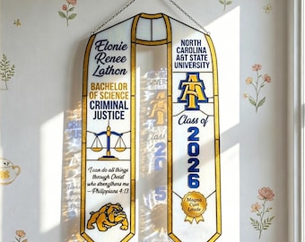 Atrapasueños de vidrieras con forma de estola de graduación, regalo personalizado para graduados universitarios, decoración personalizada para ventanas, recuerdo de graduación.