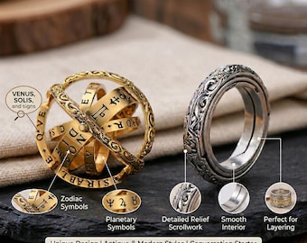 Astronomisk sfärring, roterbar vikbar fidgetring, ångestlindringsring, fidget spinnerring, astronomisk himmelsk ring snurrring