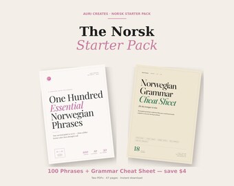 Guía rápida de frases y gramática noruega / Paquete de PDF para principiantes en bokmål (A1-B1)