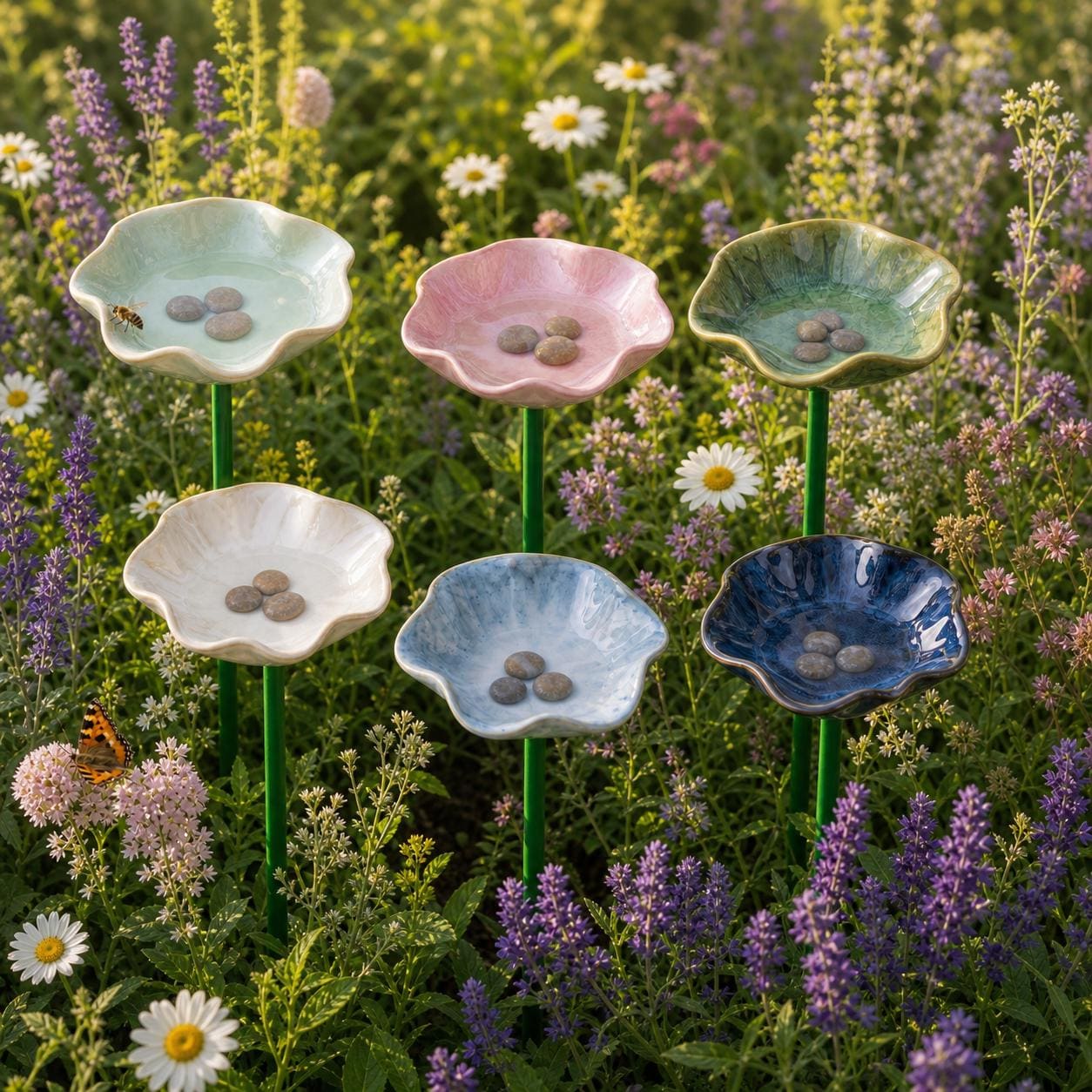 Ceramic Bee Watering Station, Flower Garden Stake, Pollinator Waterer, Butterfly Puddler, Bee Bath, Gardener Gift