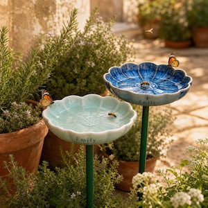 Abreuvoir à abeilles en céramique personnalisé, piquet de jardin, point d'eau pour pollinisateurs, abreuvoir à papillons, décoration de jardin champêtre, cadeau pour jardinier