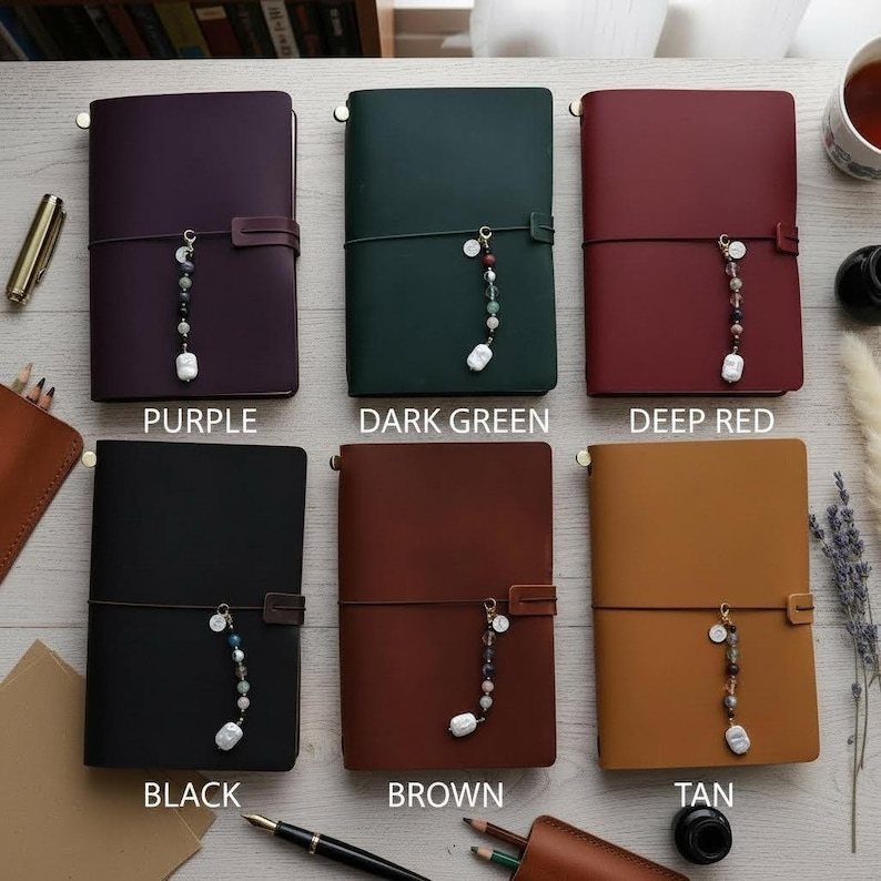100% Genuine Leather Journal Cover, Astrology Crystal Charm, Refillable ...