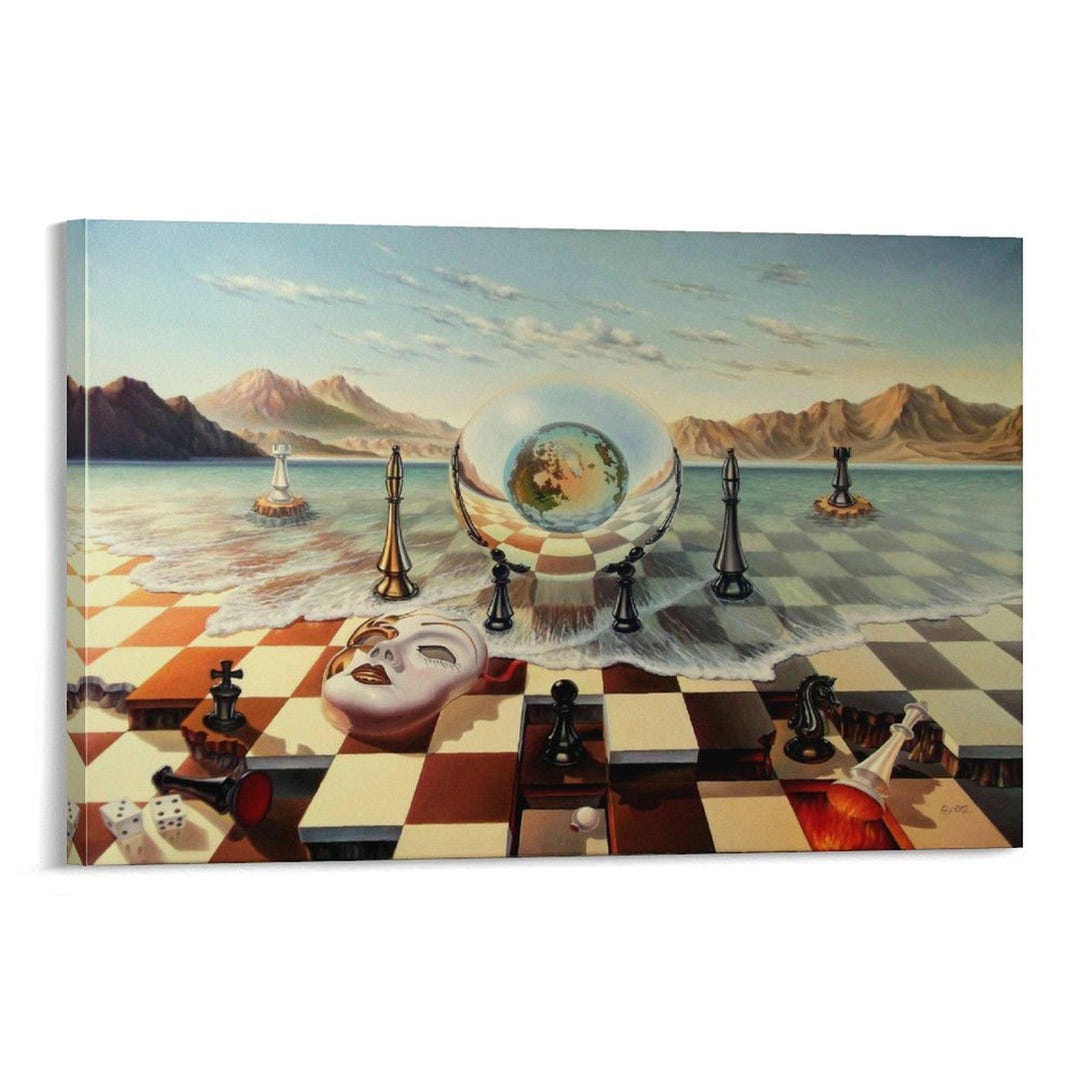 Surreal Chess Masks at Sea Canvas Wall Art Poster Print Living Room ...