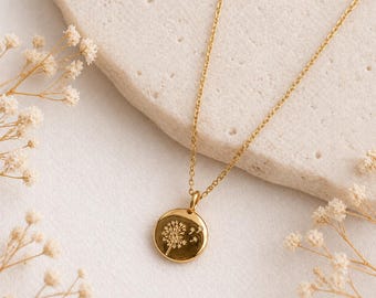 18K Gold Plated Dandelion Necklace, Minimalist Flower Necklace, Meaningful Gift for Her