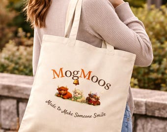 Bolsa de compras estilo vaca das Terras Altas, com estampa de animal fofo, MogMoos, presente, bolsa ecológica, para amantes de animais de fazenda, Reino Unido