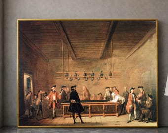 Vintage Billiards Scene Canvas Wall Art, 18th Century Indoor Game Room Decor, Jean-Baptiste Chardin Classic Painting, Historical Home