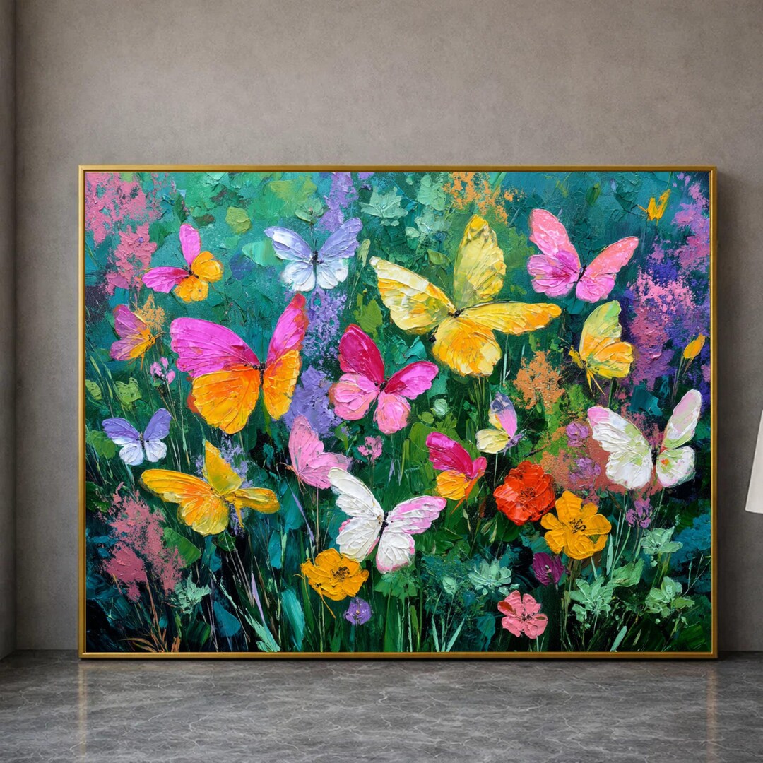 Vibrant Butterfly Garden Canvas, Colorful Floral Wall Art, Nature ...