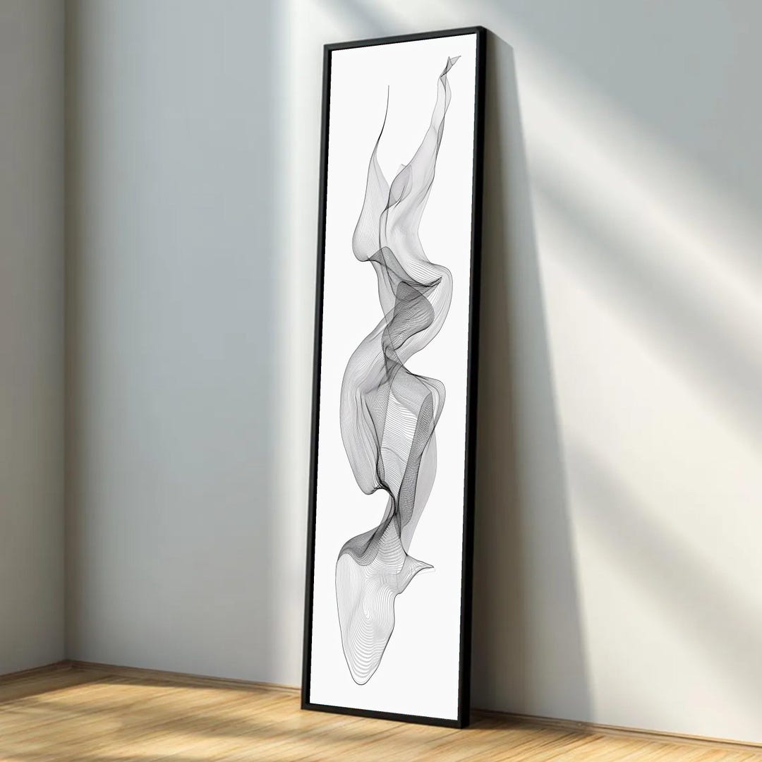 Elegant Black and White Abstract Flow, Minimalist Line Art Canvas ...