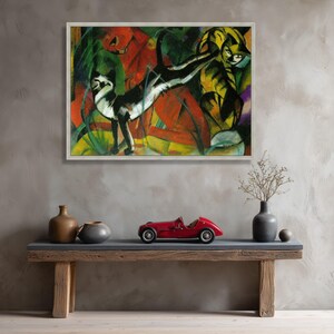 Abstract Three Cats Art Canvas, Franz Marc Animal Painting, Modern Cubism Wall Art, Colorful Cat Canvas Decor, Bold Artistic Home Decoration image 4